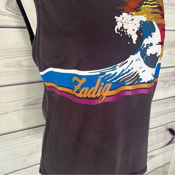 Zadig & Voltaire Rare Grey Colorful Studded Moly Graphic Muscle Tank - Picture 5 of 13